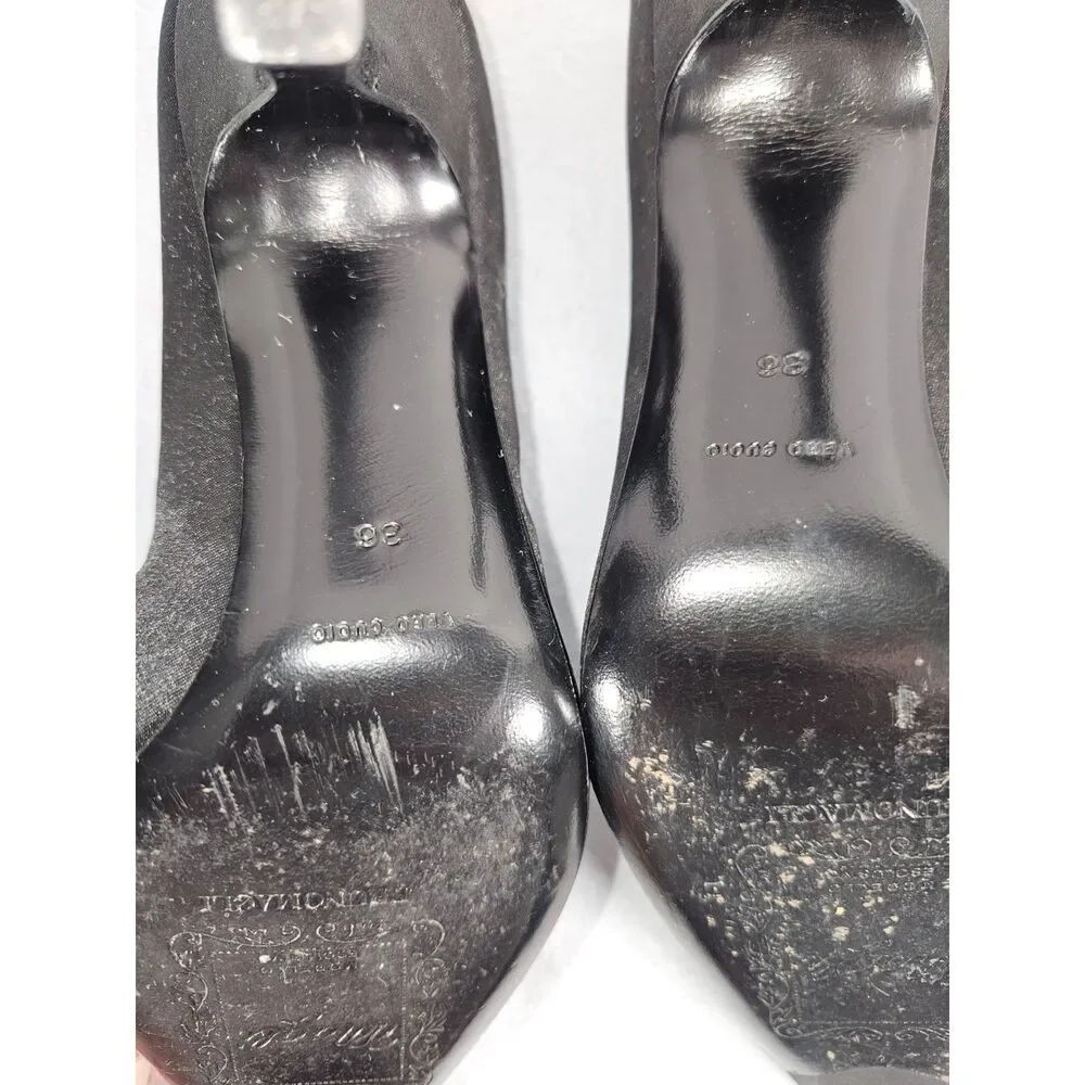 Bruno Magli Black Satin Pumps Stilettos Italian EU36